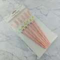 Biodegradable pink paper straws with cute daisy flower decorations for party drinks. - Pink Base With Small White Flower Card