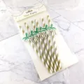 Pajitas de papel desechables con decoración de palmera, perfectas para bebidas de fiestas tropicales. - Franja Estampada en Oro Con Tarjeta de Palmera Marrón
