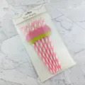 Pajitas de papel desechables con bonita decoración de fresa rosa para fiestas y eventos. - 6*197mm / Rayas Rojo Rosa + Fresa Rosa