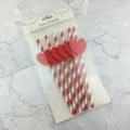 Red heart paper straws detail shot for holiday party celebration and beverage decoration - 6*197mm / Gold Stamped Red Stripes + Big Red Heart