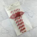 Disposable paper straws with red lip decorations, red and white striped party drink straws. - 6*197mm / Hot Stamped Red Stripe + Small Red Lip