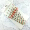 Christmas paper straws set with candy cane and bow decorations, perfect for holiday party drinks. - Red And Green Stripe With Red And Green Cane