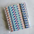Colorful paper straws detail shot, multi-pattern striped and dotted design for drinks. - 100 Pcs/Pack / 8x197mm Random Mixed