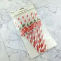 Christmas paper straws set with cute stocking pendants, festive holiday party drinkware decor. - Red Stripe With Red Sock