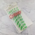 Pajitas de papel para fiestas hawaianas con decoración floral, vajilla ecológica biodegradable. - Franja Verde Oscuro Con Tarjeta de Flor de Canna