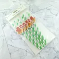Christmas paper straws with decorative bells, eco-friendly striped drinking straws for party. - Dark Green Stripe With Bell