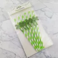 Pajitas de papel desechables con decoración de tarjeta de palmera con purpurina para fiestas. - Franja Verde Fruta Con Tarjeta de Palmera Verde Mate