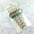 Christmas paper straws with Santa decor, red white striped drink straws for holiday parties. - Red And Green Stripe With Santa Claus Round Card