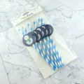Blue and white striped paper straws detail with cute snowman decor for party drinks use. - Dark Blue Stripe With Snowman Round Card