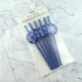 Detail view of Christmas paper drinking straws with blue snowflake toppers, festive party decor. - Dark Blue With White Dots And Large Snowflake Round Card
