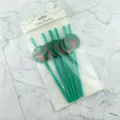 Christmas green paper straws set with cute reindeer toppers, perfect for holiday party drinks. - Pure Dark Green With Little Deer Round Card