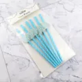 Blue polka dot paper straws with cute snowflake cutouts for party drinks and celebrations. - Lake Blue With White Dots And Small Snowflake Round Card