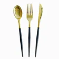 Set de couverts jetables en plastique doré avec manche noir pour fête anniversaire cuillère - Poignée Noire (1pc)
