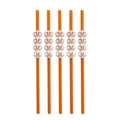 Close-up detail of Halloween orange plastic drinking straws featuring white skull decorations. - Orange Straw with White Skull