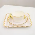 Disposable gold scalloped paper plates cups and cutlery set for birthday party decor. - 9-inch Laced Square Plate 10-pack / White