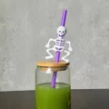 Halloween party creative plastic straw with cute white skeleton decoration detail shot. - 4 Pcs White Skull Purple Straw