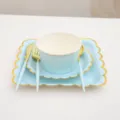 Disposable Blue Gold Scalloped Paper Plate Bowl Cutlery Birthday Party Tableware Set - Blue