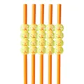 Halloween plastic straws set of five with cute yellow pumpkin decors for party decor. - Orange Straw with Neon Cyan Pumpkin