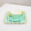 Disposable mint green paper plates bowls and gold cutlery set for birthday party decor. - 9-inch Laced Square Plate 10-pack / Green