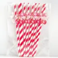 Red white striped paper straws with cute pink bow and cherry details for party decor. - Red Stripes