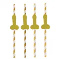 Gold glitter bachelorette party paper straws, striped decorative drink straws for hen party - Gold Striped Bone 10 Pcs