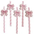 Eco-friendly pink bow paper straws, cute striped disposable drinking straws for party. - Large Rhinestone Bow Straw