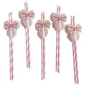 Cute pink bow paper straws eco-friendly disposable drinking straws for party and home use 5pcs - Small Plaid Bow Straw