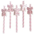 Pink bow paper straws set, eco-friendly striped disposable drinking straws for parties. - Small Rhinestone Bow Straw