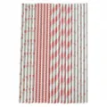 Pink decorative paper straws set with lovely heart star and stripe patterns for party decor - 100 Packs / Pink Series