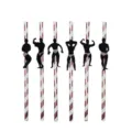Set of 6 muscle man paper straws for bachelorette party, birthday, and creative celebrations. - 6 Pieces/Pack / Rose Gold Striped Black Man Style