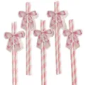 Detalle de pajitas de papel con lazo rosa, pajitas ecológicas biodegradables para fiestas - Pajita con Lazo de Cinta