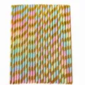 Colorful gold striped paper straws for birthday parties, dessert tables, and creative drinks. - 100 Packs / Hot Stamping Colorful