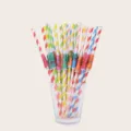 Pajitas de papel a rayas coloridas con paraguas decorativos para fiestas y bebidas de verano. - Pajita de Paraguas / 50 Piezas