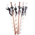 Bachelorette party paper straws with metallic rose gold stripes and funny muscle man cutout. - Rose Gold Series Black Man Style