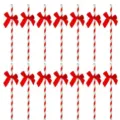 Red and white striped paper straws with bows for Christmas party decorations and birthday setups. - Red Striped Bow Straws