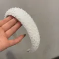 White beaded headband for women, stylish high-crown sponge hair hoop, elegant fashion accessory. - White