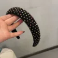 Trendy black beaded headband for women luxury crystal hair hoop sponge hair accessory - Black