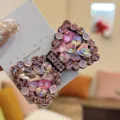 Pince à cheveux nœud strass coréen brillant, accessoire de cheveux en cristal pour femme. - Rose