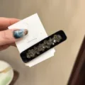 Pince à cheveux en velours noir et strass avec carte blanche, barrette latérale élégante. - Gris