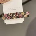 Exquise pince a cheveux etroite en strass avec cristaux scintillants pour look tres elegant - Gris rosé