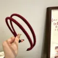 Retro burgundy wool double headband, minimalist solid color hair hoop for women autumn winter. - Red