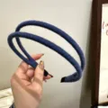 Dark blue double strand wool headband retro minimalist fabric hair hoop for women - Blue