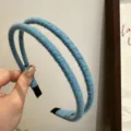 Blue Double Yarn Headband Minimalist Retro Hair Hoop Autumn Winter Accessory Style - Lake Blue