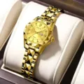 Golden women quartz watch with diamond-cut bezel and calendar function for daily wear. - Full Gold with Gold Dial
