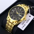 Gold stainless steel band luxury mens quartz watch business casual wrist watch new - Gold Band Black Dial
