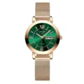 Women quartz watch with green sunburst dial rose gold mesh strap elegant fashion timepiece. - Green