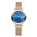 ORUSS mesh strap quartz watch for men, stylish luminous waterproof wristwatch with calendar. - Rose Gold Mesh Band Blue Dial
