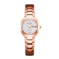 Women rose gold quartz watch with metal link strap and elegant rhinestone dial design. - Rose Gold Case White Face