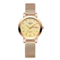 Rose gold quartz watch with mesh strap, elegant business casual wrist watch with calendar display. - Rose Gold Mesh Band Gold Dial