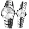 Ensemble de montres à quartz pour couple argentées avec bracelets en métal et cadran clair. - Style Leida Argent Cadran Blanc / Ensemble Paire de Couple